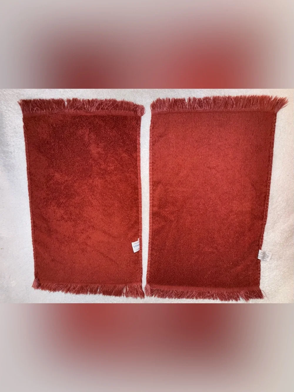 Fieldcrest Vintage Red Lustre Cotton Hand Towel w/Fringe Set of 2 1960s MCM